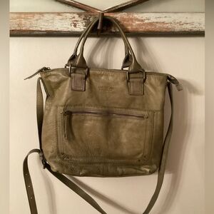 AMERICAN LEATHER CO GROVE OLIVE GREEN LEATHER SATCHEL CROSSBODY BAG